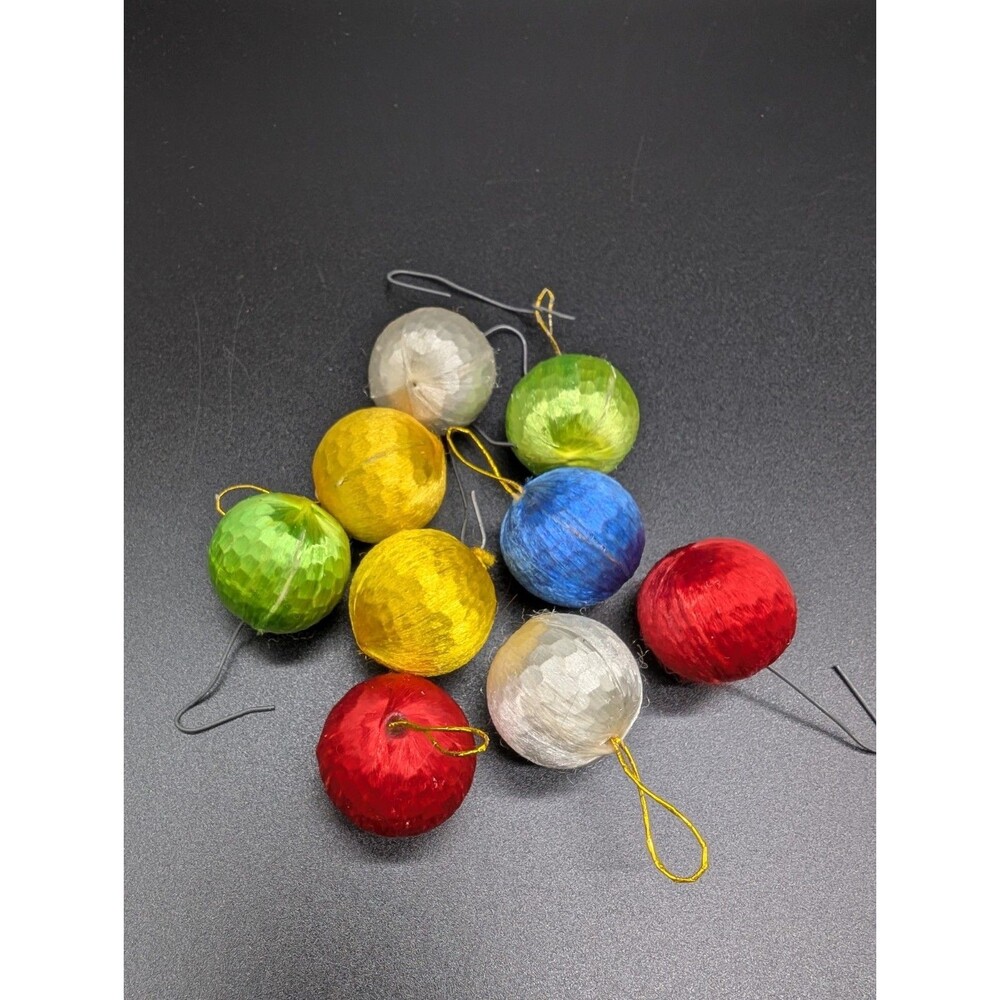 Vintage Lot Of 9 Silk Satin Thread Wrapped Miniature Ball Christmas Ornaments 1"